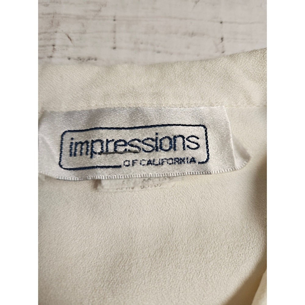 Vintage Impressions of California Blouse Womens 10 Cream Button Up USA Made 90s - Picture 3 of 7